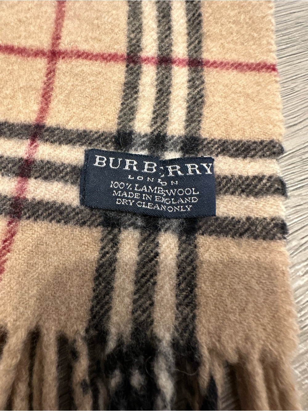 Vintage Burberry Men’s Classic Beige Check Lambswool Scarf